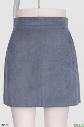 Женская голубая юбка из экозамши