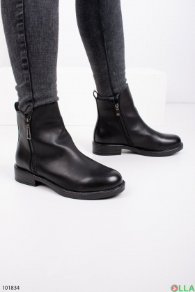 Women's demi-season black boots made of eco-leather
