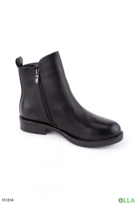 Women's demi-season black boots made of eco-leather