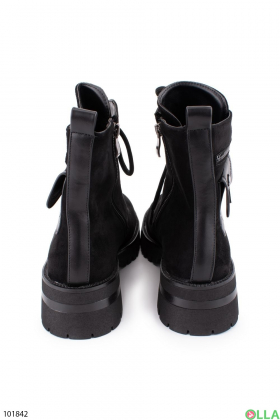 Жіночі демісезонні чорні черевики з еко-замші