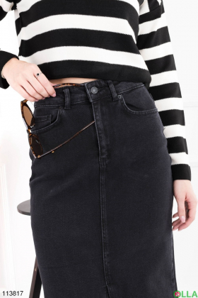 Женская черная джинсовая юбка