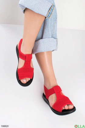 Women's red textile sandals