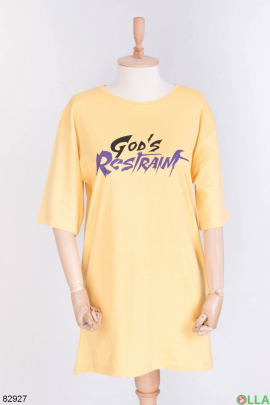 Women's yellow T-shirt with an inscription
