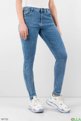 Женские голубые джинсы-скинни батал