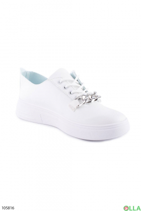 Women's white sneakers with chain
