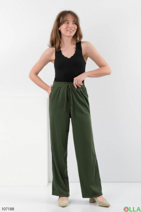 Жіночі темно-зелені штани-кльош