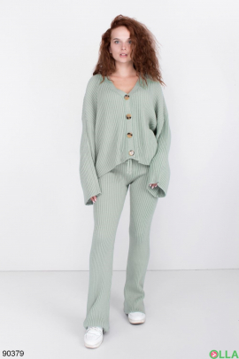 Women's turquoise knitted suit with a button-down jacket