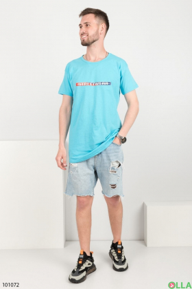 Мужская голубая футболка с надписью