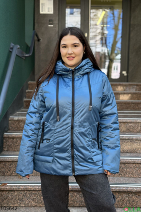 Women's blue batal jacket with a hood
