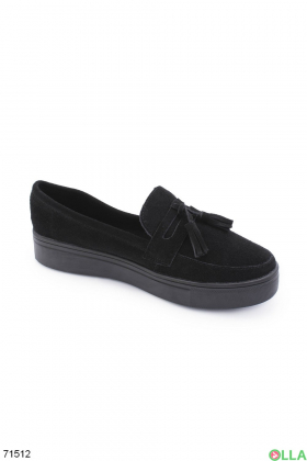 Women's black ballet flats made of natural suede