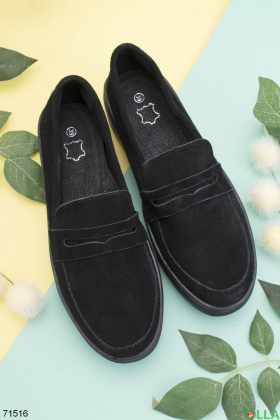 Women's black ballet flats made of natural suede