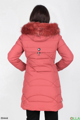 Женская зимняя терракотовая куртка с капюшоном