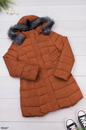 Женская зимняя коричневая куртка с капюшоном
