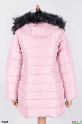 Женская зимняя светло-розовая куртка с капюшоном