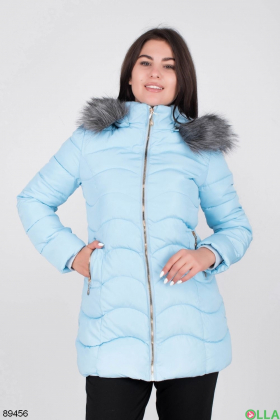 Жіноча зимова блакитна куртка з капюшоном