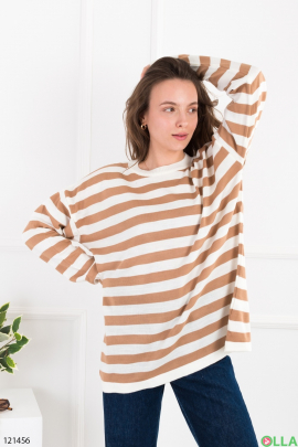 Women's beige and white striped sweatshirt