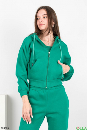 Жіночий зелений спортивний костюм-трійка на флісі
