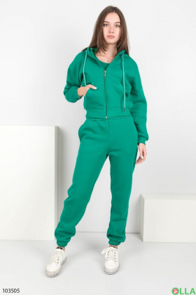 Жіночий зелений спортивний костюм-трійка на флісі
