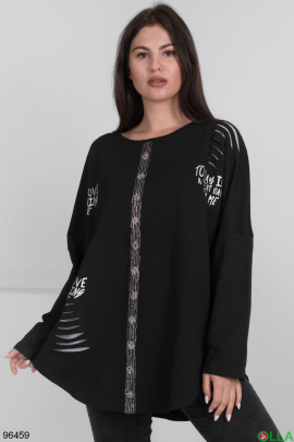 Women's black jacket with inscriptions and decorative cuts