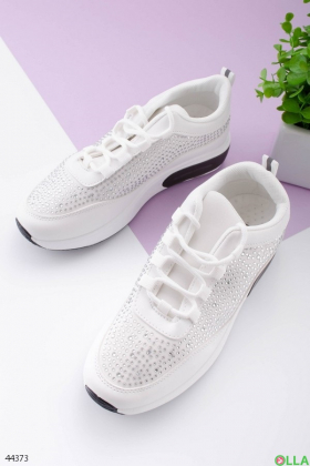 Women's white sneakers with rhinestones