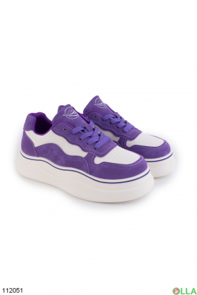 Жіночі фіолетово-білі кросівки на шнурівці