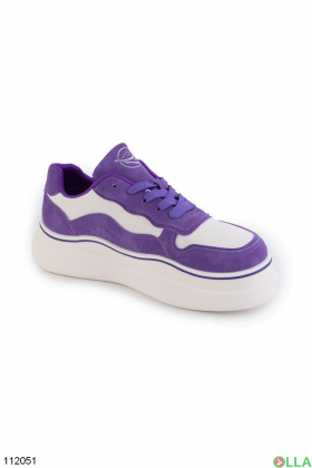Жіночі фіолетово-білі кросівки на шнурівці