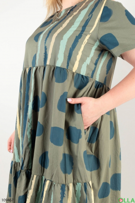 Жіноча сукня-батал кольору хакі у принт