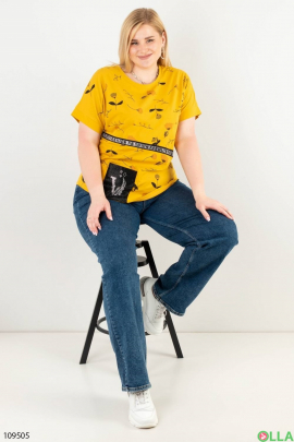 Женская желтая футболка-батал