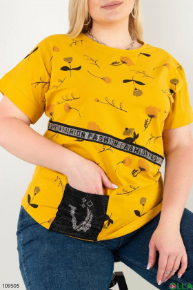 Женская желтая футболка-батал