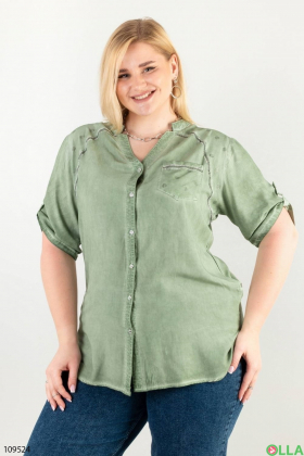 Женская зеленая рубашка-батал