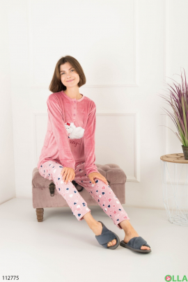 Женская розовая в принт пижама