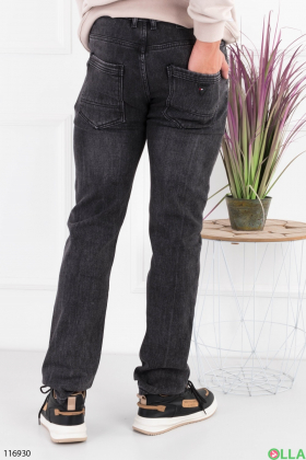 Мужские темно-серые джинсы на флисе