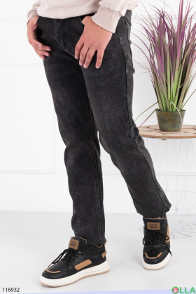 Men's dark gray battle jeans with fleece