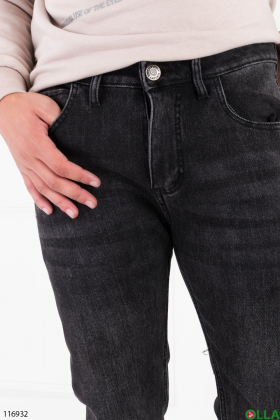 Men's dark gray battle jeans with fleece