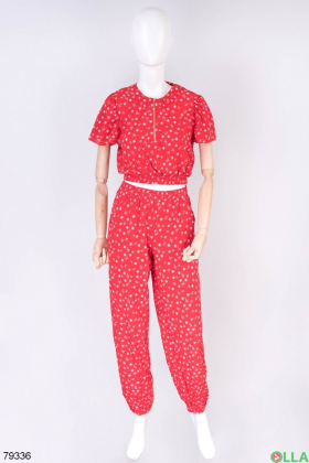 Women's red and white top and trousers suit