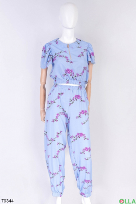 Women's blue print suit from a top and trousers