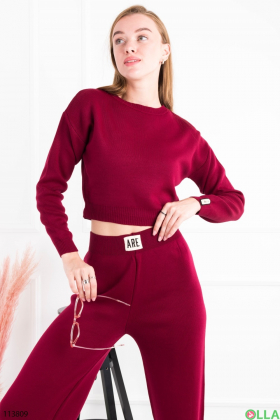 Жіночий бордовий комплект із светра та брюк