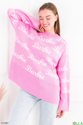 Женский розовый свитер с надписями