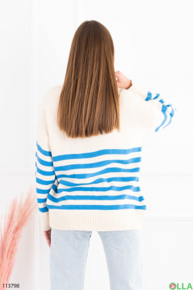 Женский бежево-голубой свитер в полоску