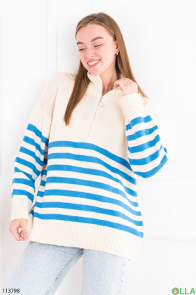 Women's beige and blue striped sweater
