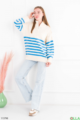 Women's beige and blue striped sweater