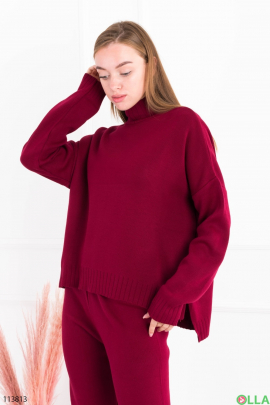 Женский бордовый комплект из свитера и брюк