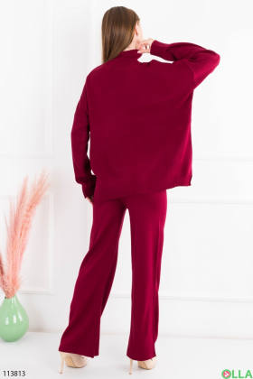Жіночий бордовий комплект із светра та брюк
