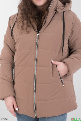 Женская коричневая куртка с капюшоном