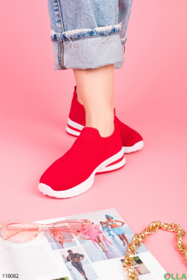 Women's red textile sneakers