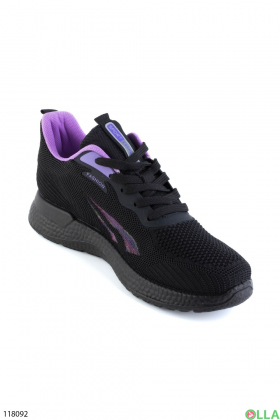 Женские черно-фиолетовые кроссовки из текстиля