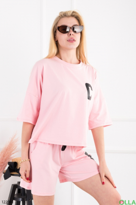 Women's light pink T-shirt and shorts set
