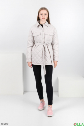 Женская светло-бежевая куртка с поясом