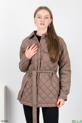 Жіноча коричнева куртка з поясом