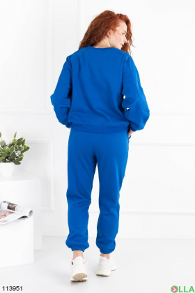 Женский синий спортивный костюм на флисе батал